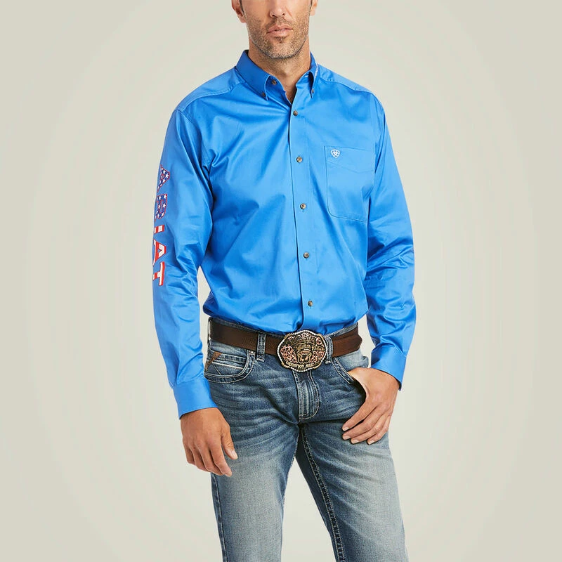 Men's Ariat Team Logo Twill Fitted Shirt - 10036436 Nigro's Western Store #1 Men's Ariat Team Logo Twill Fitted Shirt - 10036436 -Nigro's Western Store 10036436 front warm