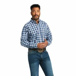 Men's Ariat Pro Taj Classic Long Sleeve Shirt In SkyFall - 10039667 -Nigro's Western Store 10039667 front