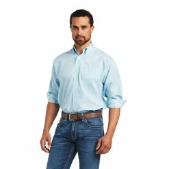Men's Ariat Wrinkle Free Solid Pinpoint Oxford Classic Fit Long Sleeve Shirt - 10040586 -Nigro's Western Store 10040586 front