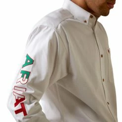Nigro's Western Store #1 Men's Ariat Team Logo White Twill Classic Fit Shirt - 10040911