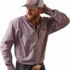 Men's Ariat Solid Slub Classic Long Sleeve Shirt In Wine Club - 10043360