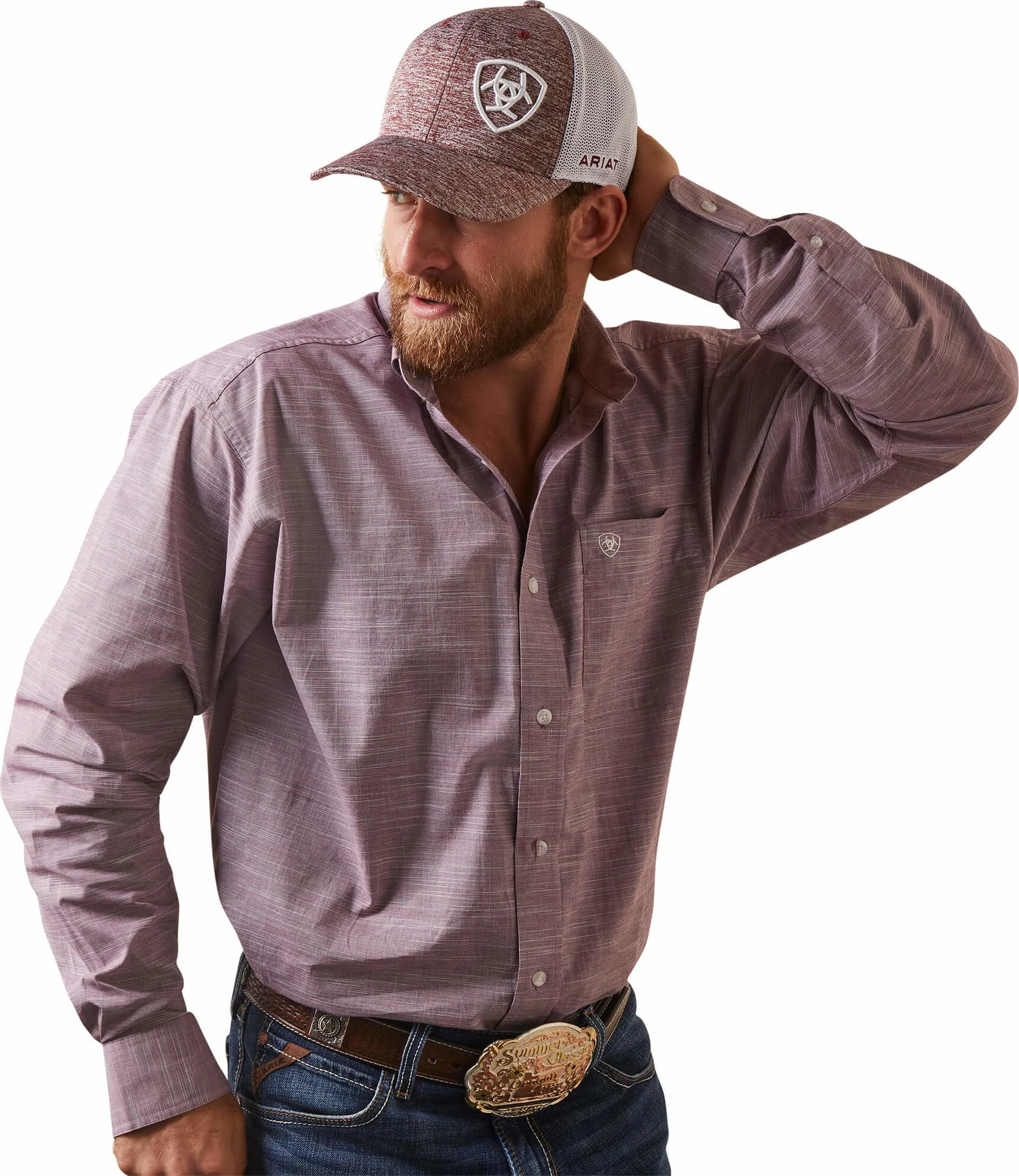 Men's Ariat Solid Slub Classic Long Sleeve Shirt in Wine Club - 10043360 Men's Ariat Solid Slub Classic Long Sleeve Shirt In Wine Club - 10043360 -Nigro's Western Store 10043360 front