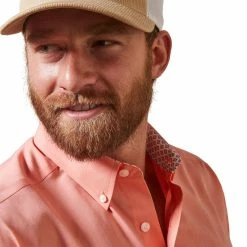 Nigro's Western Store #1 Men's Ariat Wrinkle Free Solid Pinpoint Oxford Classic Long Sleeve Shirt In Peach - 10043584