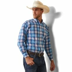 Men's Ariat Pro Series Lukas Classic Fit Shirt In Light Blue - 10043725