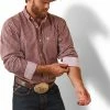 Men's Ariat Wrinkle Free Omari Fitted Long Sleeve Shirt In Crimson - 10043859