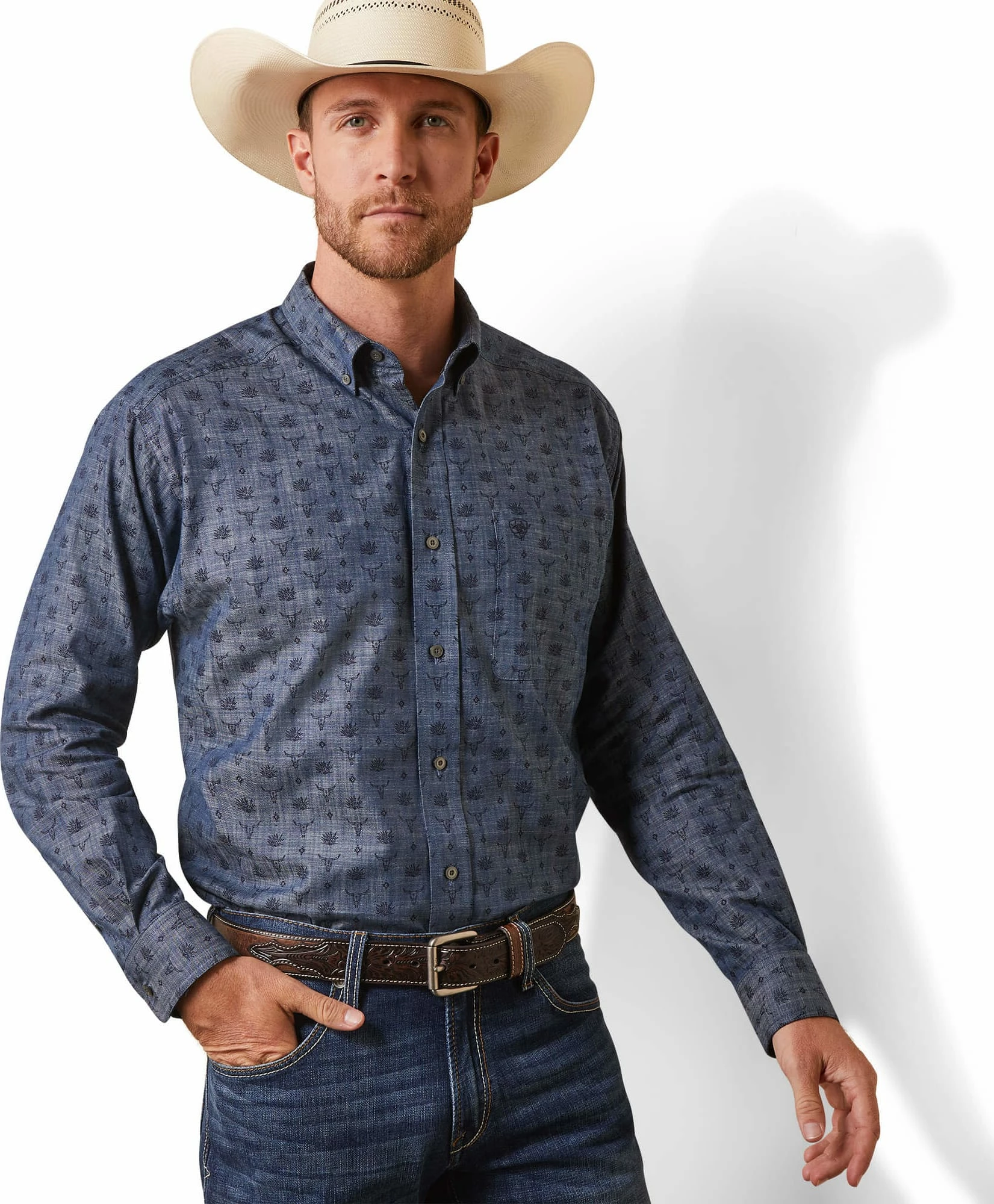 Men's Ariat Noah Classic Long Sleeve Shirt Chambray Blue - 10043918 1 Men's Ariat Noah Classic Long Sleeve Shirt Chambray Blue - 10043918