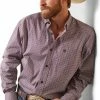 Men's Ariat Demetri Straight Classic Long Sleeve Shirt In Wine Club - 10043921