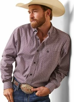 Men's Ariat Demetri Straight Classic Long Sleeve Shirt In Wine Club - 10043921