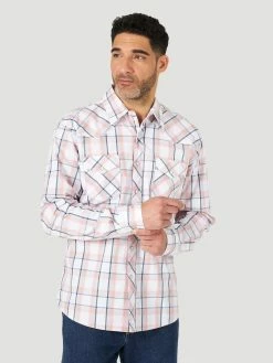 Men's Wrangler 20X Competition Coral Plaid Long Sleeve Shirt