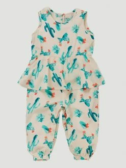Baby Wrangler Sleeveless Cactus Print Peplum Romper - 10PQ0552M