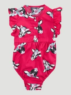 Wrangler Baby Girl Ruffle Flower Crown Cow Bodysuit In Red
