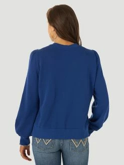 Ladies Wrangler Retro Puff Sleeve Logo Pullover - 112317724 -Nigro's Western Store 112317724 ALT1