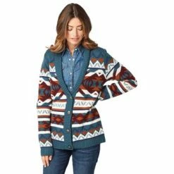 Ladies Wrangler Retro Americana Blue Multi Cardigan - 2322104