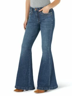 Ladies Wrangler Retro Green Jean High Rise Trumpet Flare - 11MPFJW