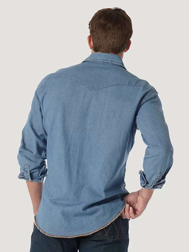 Men's Wrangler Cowboy Cut® Long Sleeve Western Denim Snap Work Shirt in Stonewash - 70127SW Men's Wrangler Cowboy Cut® Long Sleeve Western Denim Snap Work Shirt In Stonewash - 70127SW -Nigro's Western Store 70127SW ALT1