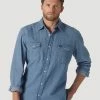 Men's Wrangler Cowboy Cut® Long Sleeve Western Denim Snap Work Shirt In Stonewash - 70127SW