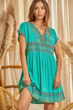 Nigro's Western Store #1 Ladies Savanna Jane Embroidered Emerald Dress - 94600