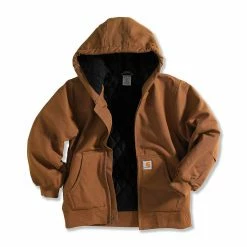 Kids Carhartt Active Jac Flannel Quilt-Lined Carhartt Brown Coat - CP8417 Black Or Brown