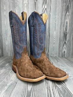 Men's Anderson Bean Kango Tobac Sueded Full Quill Ostrich With 13" Blue Aged Tops