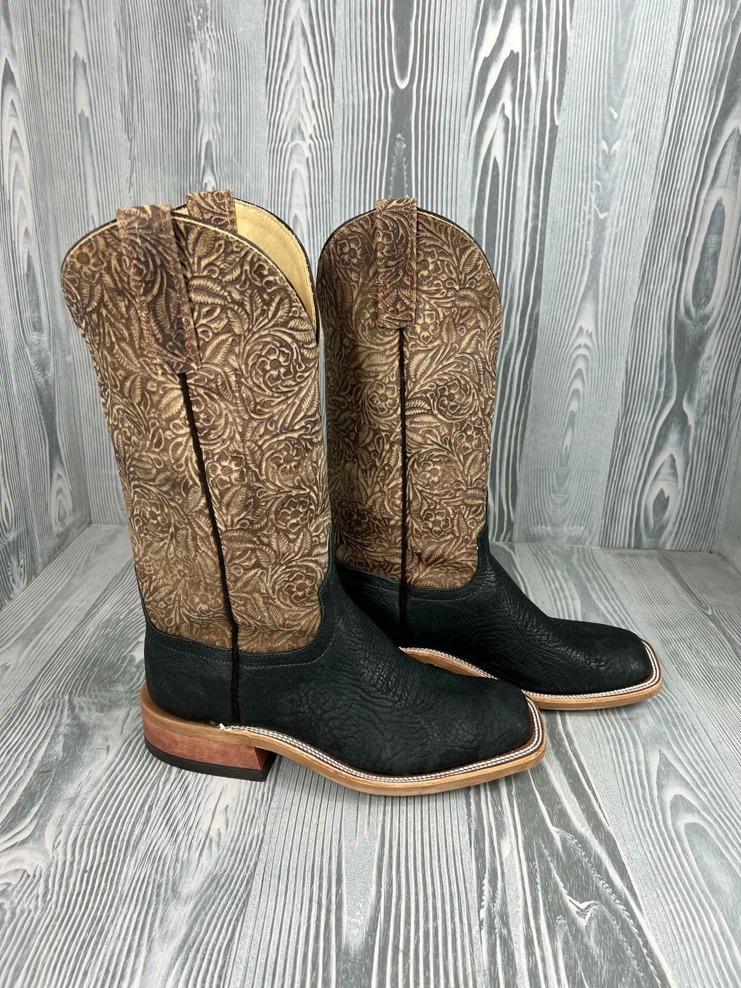 Men's Anderson Bean Black Oiled Shoulder With 13" Sand Floral Suede Tops 2 Men's Anderson Bean Black Oiled Shoulder With 13" Sand Floral Suede Tops - Image 2