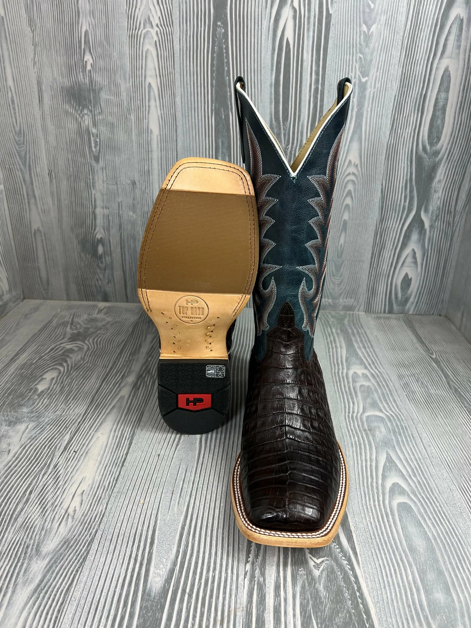 Men's Horse Power Chocolate Caiman Belly with 13" Navy Explosion Tops - HP-8065 Nigro's Western Store #1 Men's Horse Power Chocolate Caiman Belly With 13" Navy Explosion Tops - HP-8065 -Nigro's Western Store IMG 4350