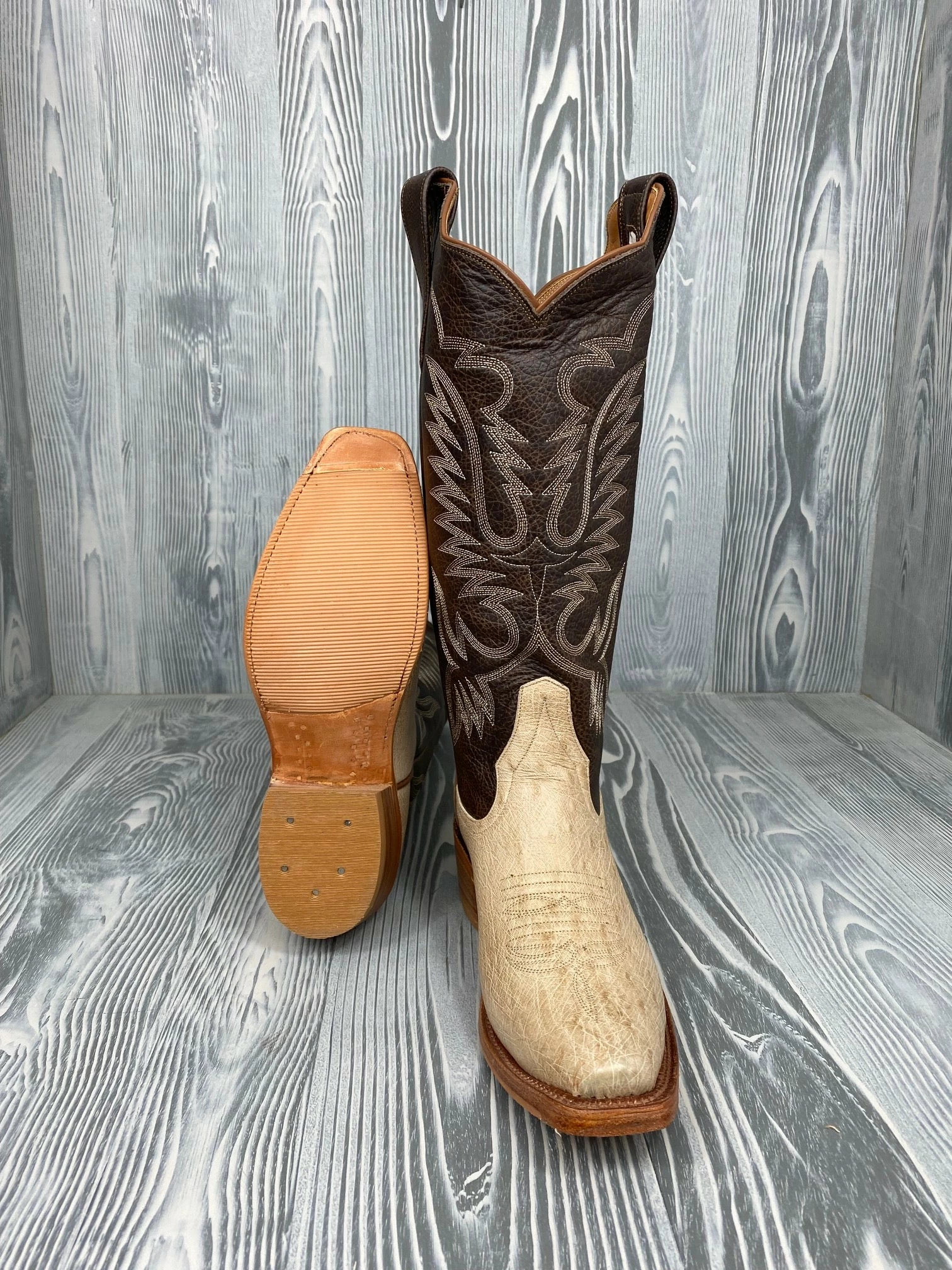 Women's Tan Vintage Smooth Quill Ostrich with 14" Texas Outlaw Tops RIOS OF MERCEDES Women's Tan Vintage Smooth Quill Ostrich With 14" Texas Outlaw Tops -Nigro's Western Store IMG 7147