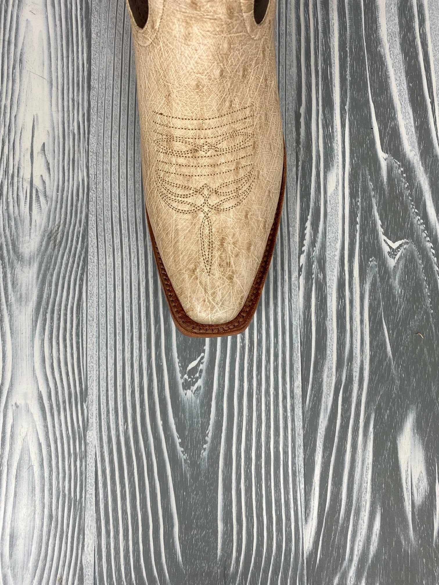 Women's Tan Vintage Smooth Quill Ostrich with 14" Texas Outlaw Tops RIOS OF MERCEDES Women's Tan Vintage Smooth Quill Ostrich With 14" Texas Outlaw Tops -Nigro's Western Store IMG 7149