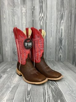 Men's Horse Power Top Hand Brown Shrunken Shoulder With 12" Red Sinsations Tops - HP8056