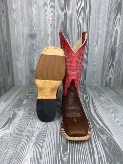 Men's Horse Power Top Hand Brown Shrunken Shoulder With 12" Red Sinsations Tops - HP8056 -Nigro's Western Store IMG 7204