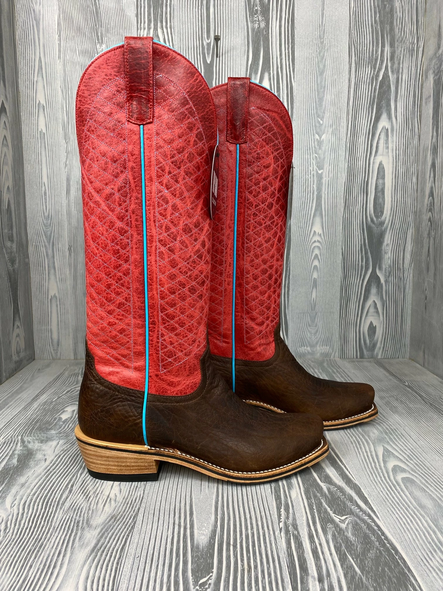 Men's Horse Power Top Hand Brown Shrunken Shoulder with 16" Red Sinsation Tops - HP9507 Men's Horse Power Top Hand Brown Shrunken Shoulder With 16" Red Sinsation Tops - HP9507 -Nigro's Western Store IMG 8134