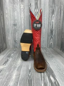 Men's Horse Power Top Hand Brown Shrunken Shoulder With 16" Red Sinsation Tops - HP9507 2 Men's Horse Power Top Hand Brown Shrunken Shoulder With 16" Red Sinsation Tops - HP9507 -Nigro's Western Store IMG 8135 1