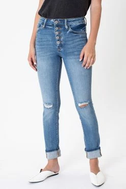 Kancan USA Kancan High Rise Button Fly Ripped Cuffed Skinny Jean - KC8414M