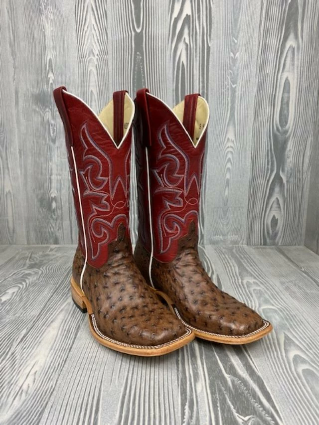 Macie Bean Top Hand Kango Tobac Full Quill Ostrich with 12" Red Fools Goat - M2001 Macie Bean Top Hand Kango Tobac Full Quill Ostrich With 12" Red Fools Goat - M2001 -Nigro's Western Store MB1