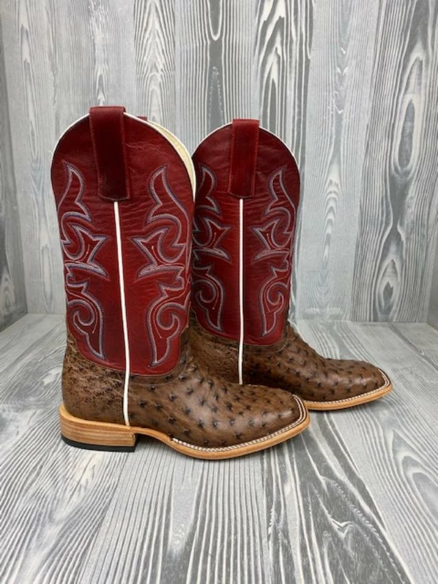 Macie Bean Top Hand Kango Tobac Full Quill Ostrich with 12" Red Fools Goat - M2001 Macie Bean Top Hand Kango Tobac Full Quill Ostrich With 12" Red Fools Goat - M2001 -Nigro's Western Store MB2