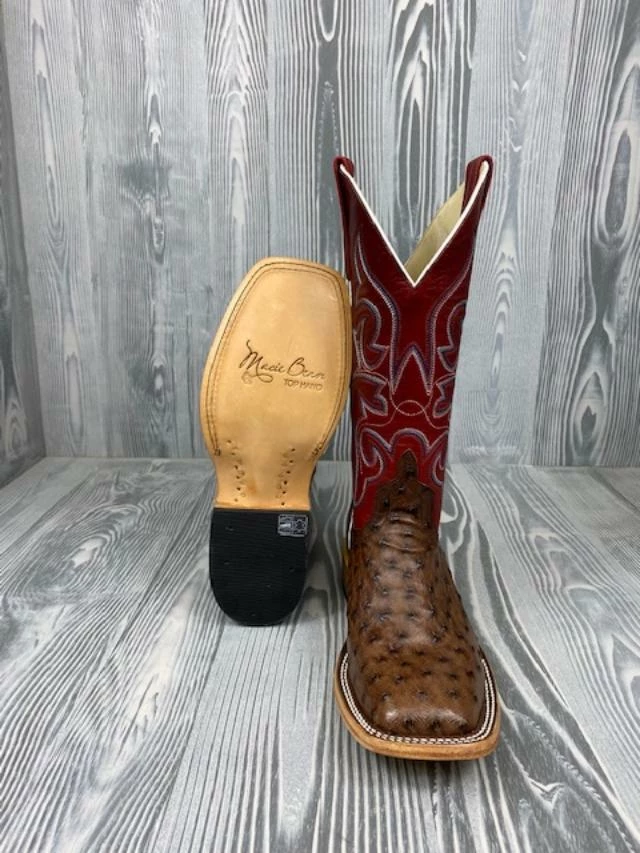 Macie Bean Top Hand Kango Tobac Full Quill Ostrich with 12" Red Fools Goat - M2001 Macie Bean Top Hand Kango Tobac Full Quill Ostrich With 12" Red Fools Goat - M2001 -Nigro's Western Store MB3