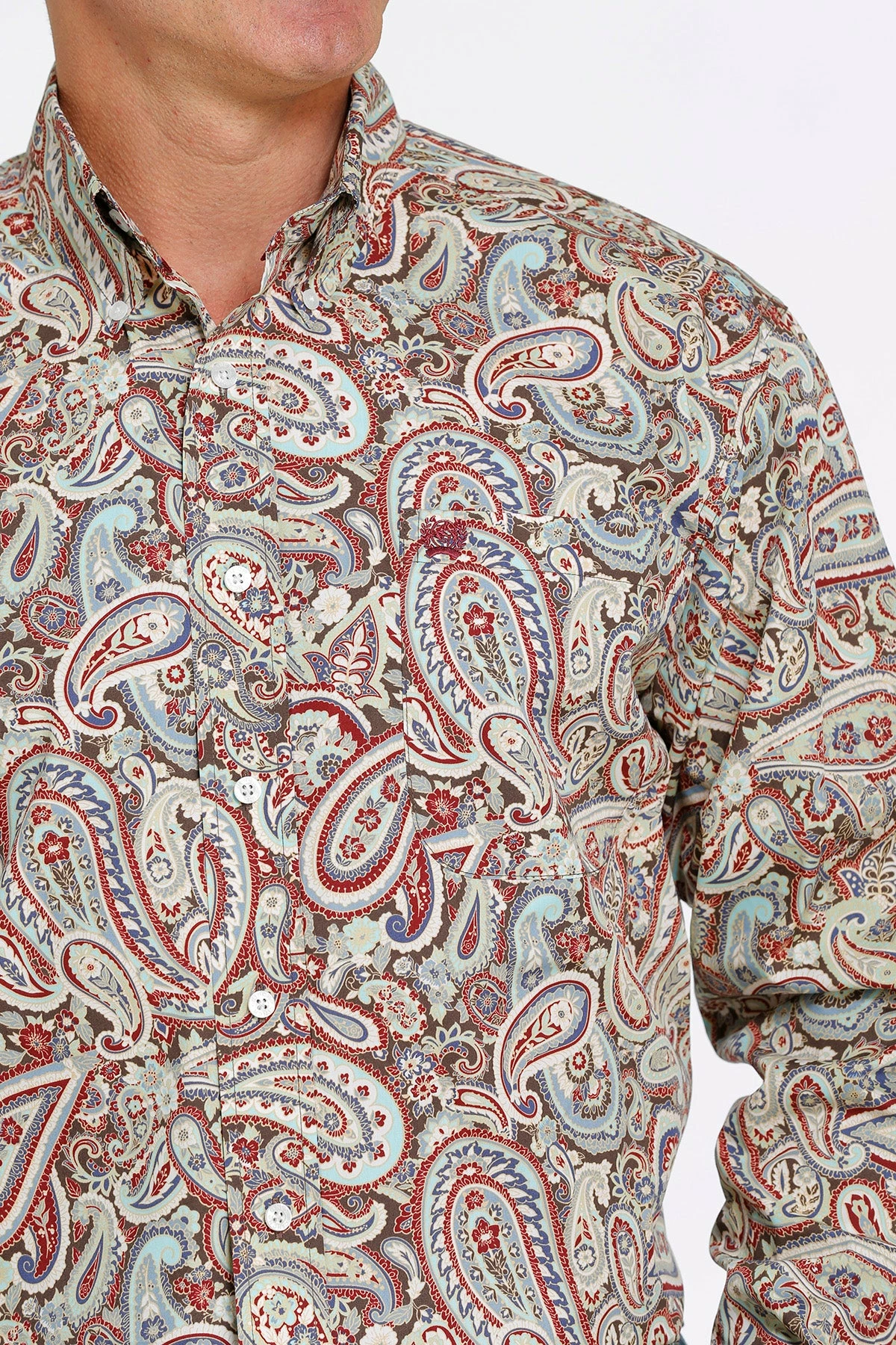 Men's Cinch Paisley Print Button Down Western Shirt Burgundy/Aqua/Brown - MTW1105426 Men's Cinch Paisley Print Button Down Western Shirt Burgundy/Aqua/Brown - MTW1105426 -Nigro's Western Store MTW1105426 3