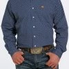 Men's Cinch Long Sleeve Blue Geo Print Shirt - MTW1105447