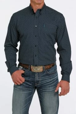 Men's Cinch Modern Fit Blue Pring Long Sleeve Shirt - MTW1347057