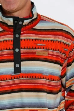 Men's Cinch Polar Fleece Pullover In Orange Serape Blue Stripe - MWK1514013 - FINAL SALE -Nigro's Western Store MWK1514013 3
