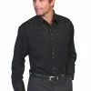 Nigro's Western Store #1 Men's Scully Jet Black Floral Tooled Embroidered Shirt - P634