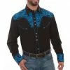 Men's Scully Royal Blue Embroidered Gunfighter Long Sleeve Western Shirt- P634