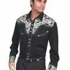 Scully Men's Silver Embroidered Gunfighter Long Sleeve Western Shirt - P634S