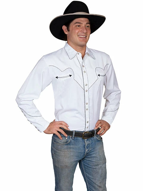 Men's Scully White Piped Vintage Western Diamond Snap Shirt - P726 1 Men's Scully White Piped Vintage Western Diamond Snap Shirt - P726