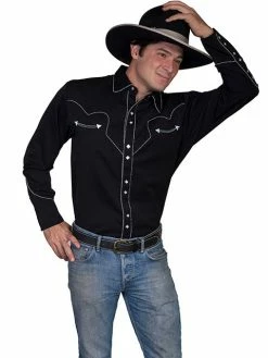 Scullly Scully Men's Black Piped Vintage Western Diamond Snap Shirt - P726