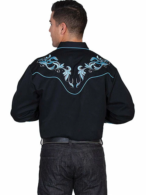 Scully Men's Blue Embroidered Long Sleeve Western Shirt - P844 2 Scully Men's Blue Embroidered Long Sleeve Western Shirt - P844 - Image 2