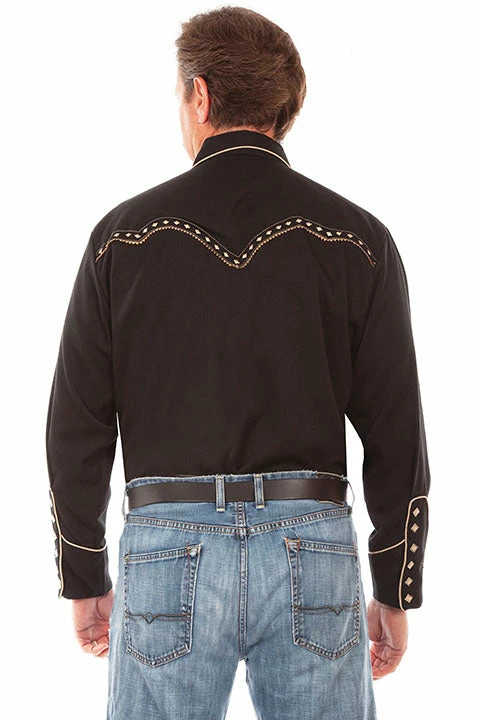 Scully Men's Black Diamond Embroidered Long Sleeve Western Shirt - P898 Scully Men's Black Diamond Embroidered Long Sleeve Western Shirt - P898 -Nigro's Western Store P 898 bk preview