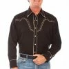 Scully Men's Black Diamond Embroidered Long Sleeve Western Shirt - P898