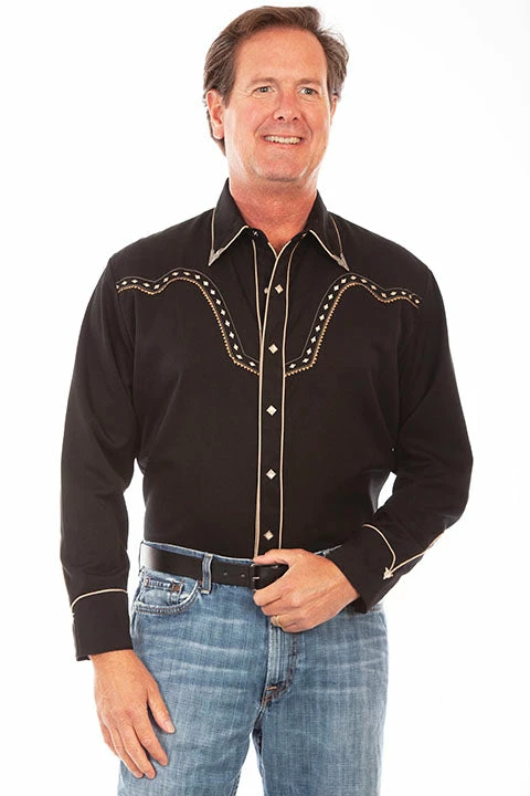 Scully Men's Black Diamond Embroidered Long Sleeve Western Shirt - P898 Scully Men's Black Diamond Embroidered Long Sleeve Western Shirt - P898 -Nigro's Western Store P 898 preview