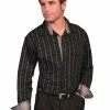 Men's Scully Skull Strip Long Sleeve Snap Shirt In Black - PS-093