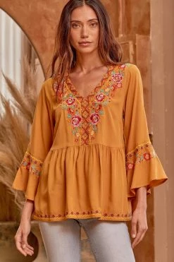 Ladies Savanna Jane Classic Marigold Embellished Blouse - T10252 - FINAL SALE